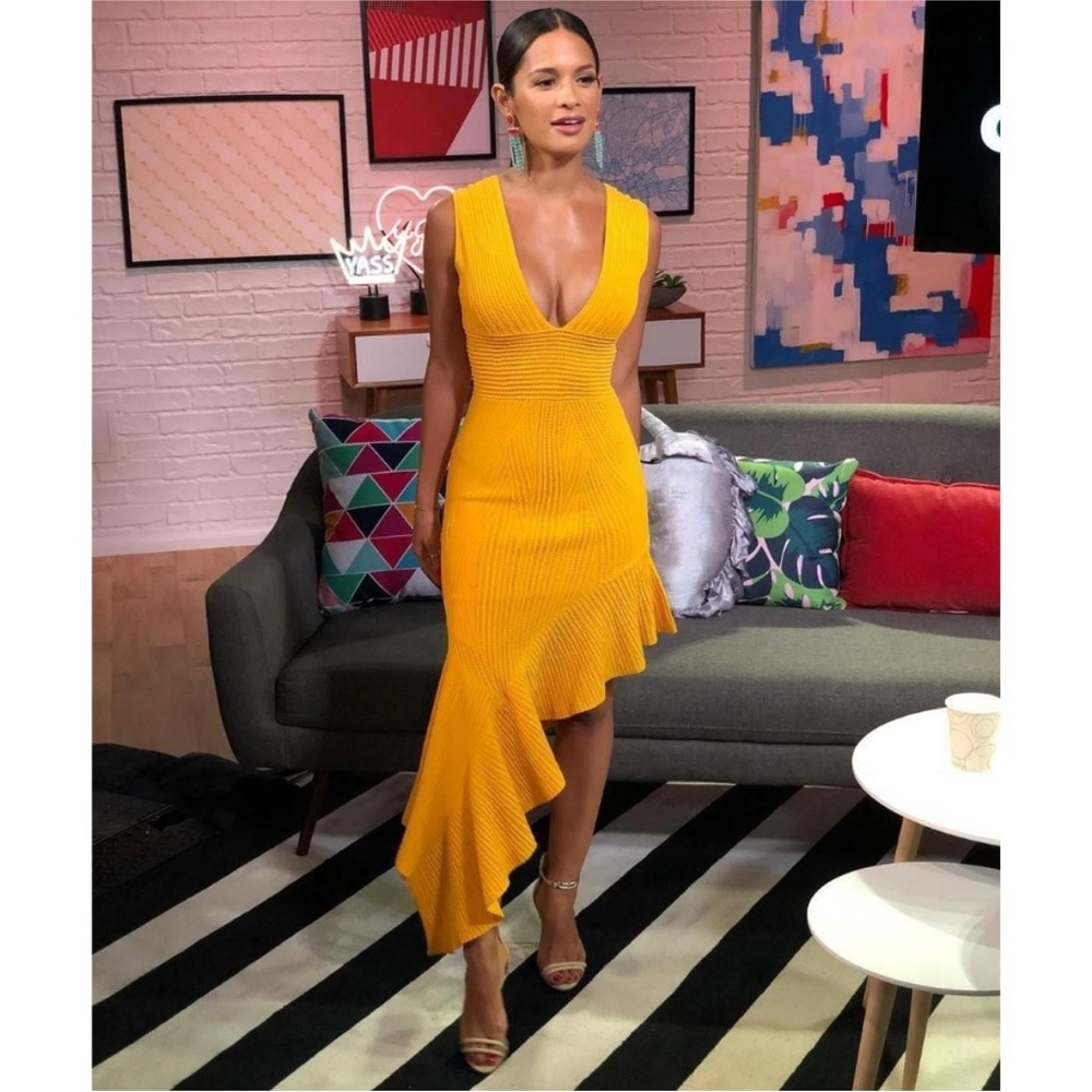 Ronny Kobo Collection Yellow Asymmetrical Dress